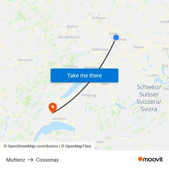 Muttenz to Cossonay map