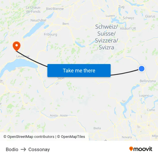 Bodio to Cossonay map