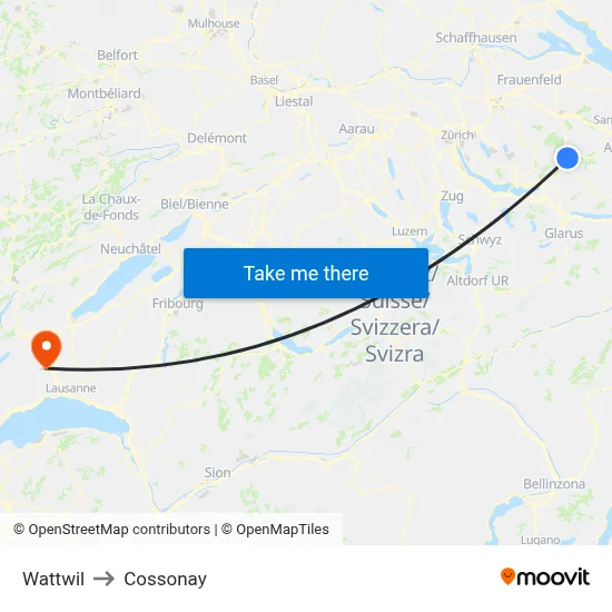 Wattwil to Cossonay map