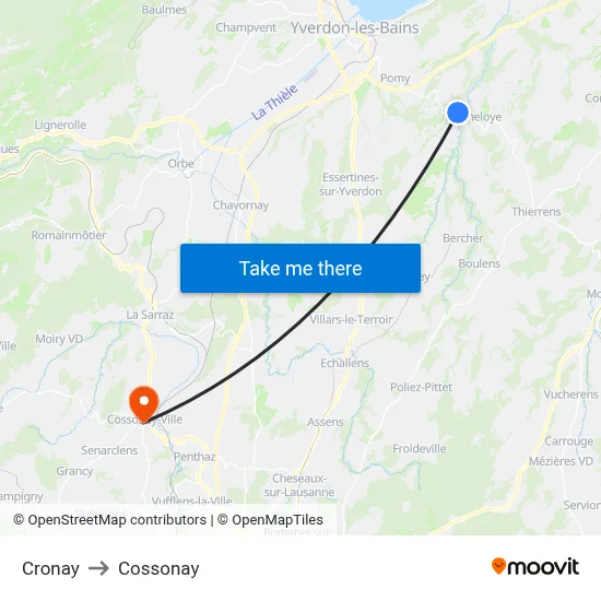 Cronay to Cossonay map