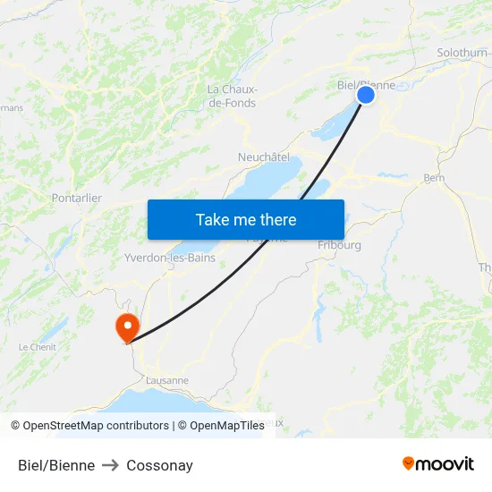 Biel/Bienne to Cossonay map