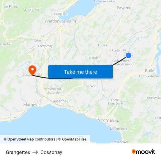 Grangettes to Cossonay map