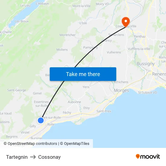 Tartegnin to Cossonay map