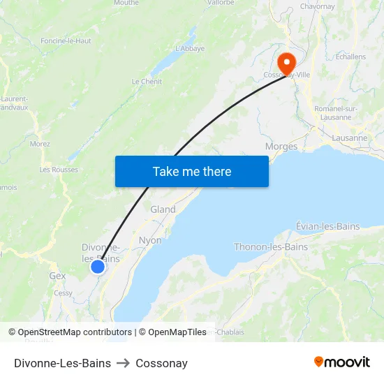 Divonne-Les-Bains to Cossonay map