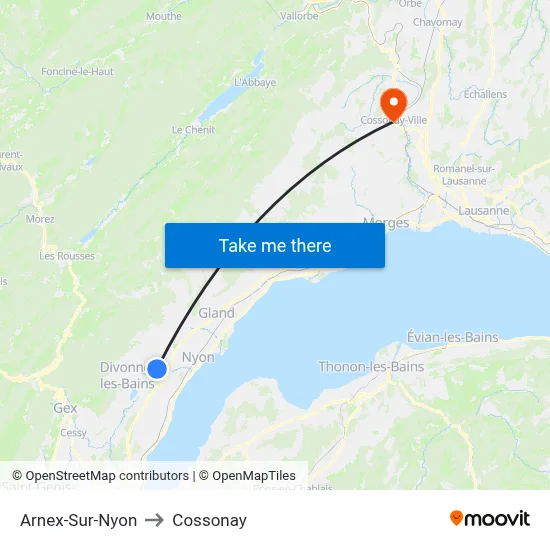 Arnex-Sur-Nyon to Cossonay map