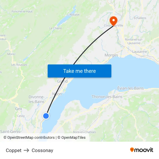 Coppet to Cossonay map