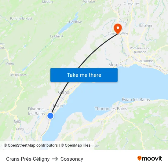 Crans-Près-Céligny to Cossonay map