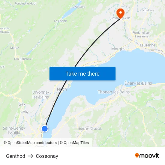 Genthod to Cossonay map