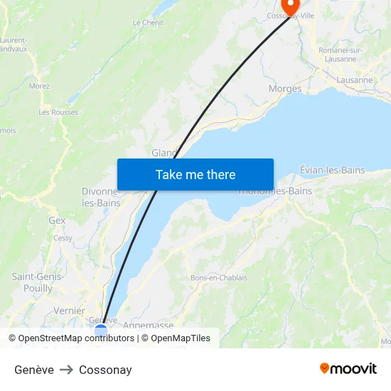 Genève to Cossonay map