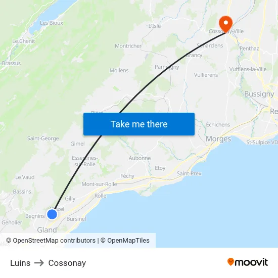 Luins to Cossonay map
