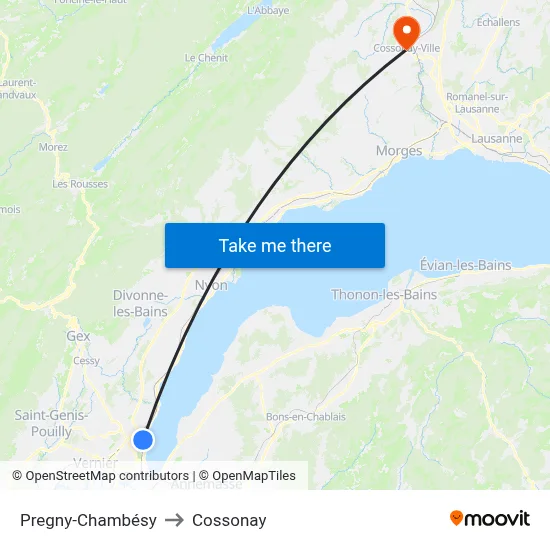 Pregny-Chambésy to Cossonay map