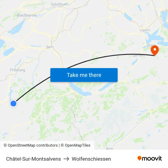 Châtel-Sur-Montsalvens to Wolfenschiessen map