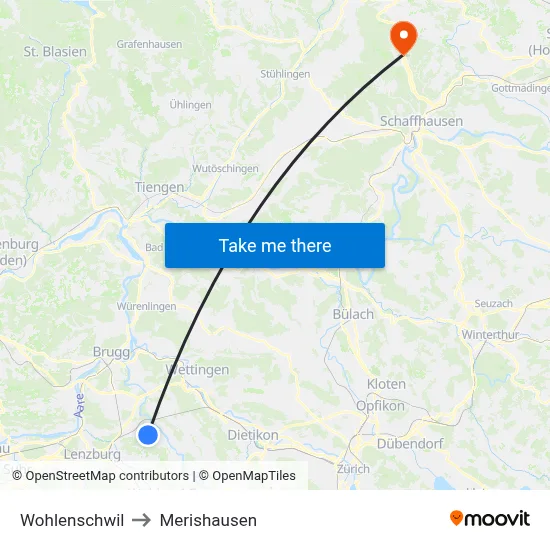 Wohlenschwil to Merishausen map