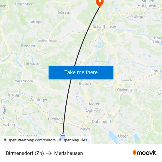 Birmensdorf (Zh) to Merishausen map