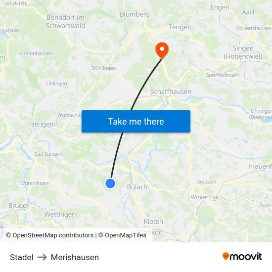 Stadel to Merishausen map