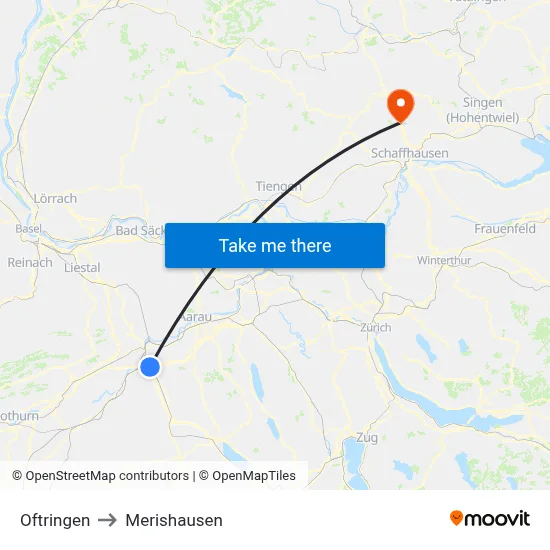 Oftringen to Merishausen map