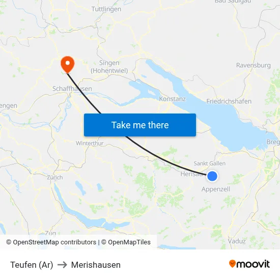 Teufen (Ar) to Merishausen map