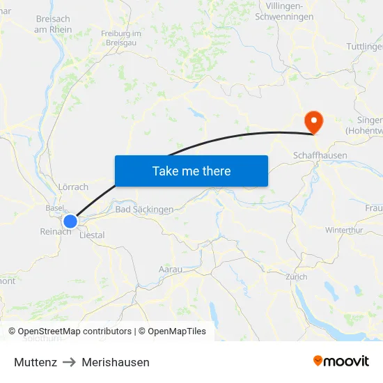 Muttenz to Merishausen map
