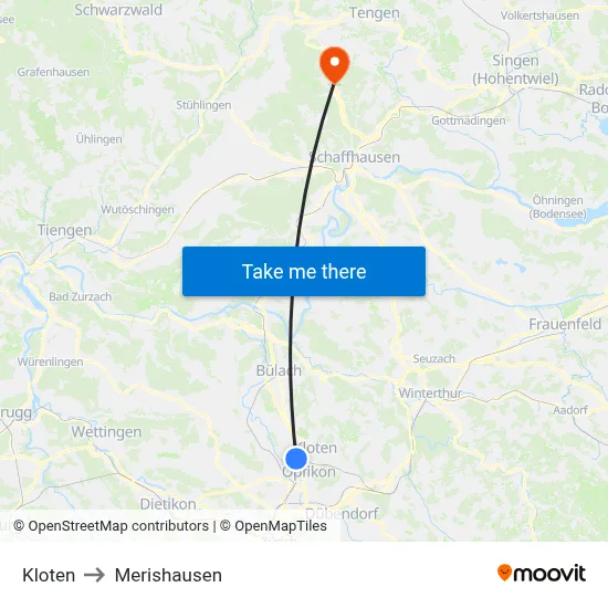 Kloten to Merishausen map