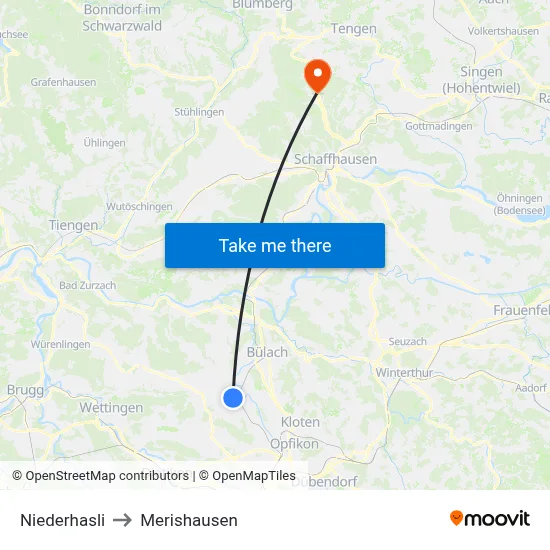 Niederhasli to Merishausen map
