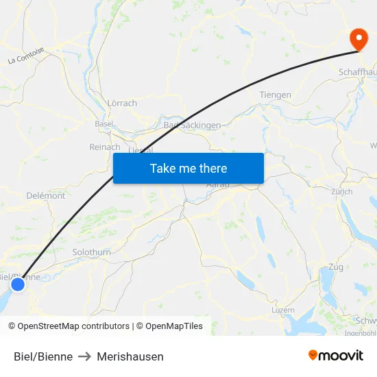 Biel/Bienne to Merishausen map