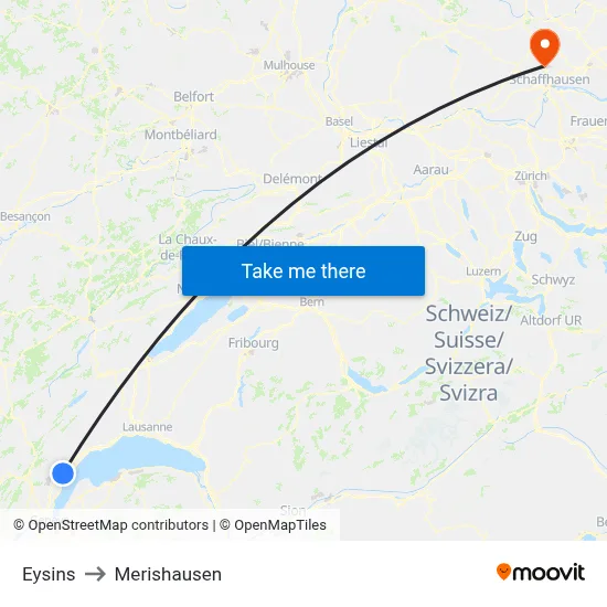 Eysins to Merishausen map