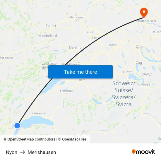 Nyon to Merishausen map