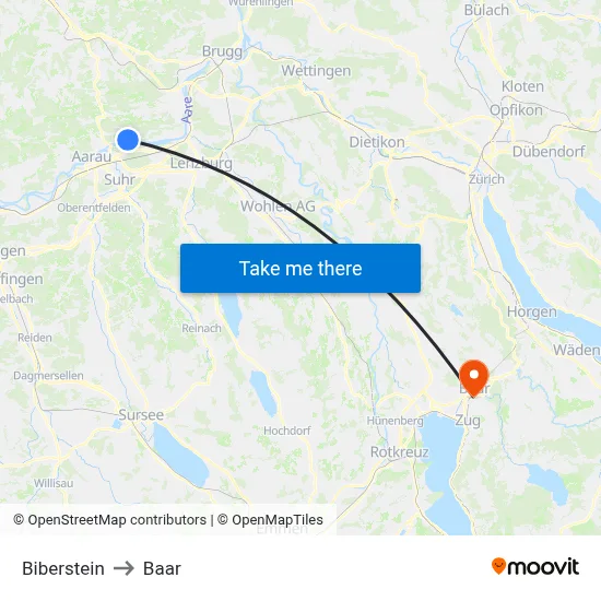Biberstein to Baar map