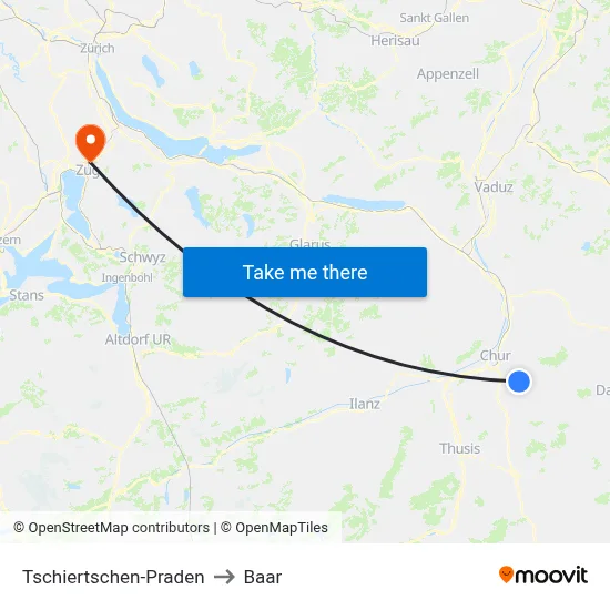 Tschiertschen-Praden to Baar map