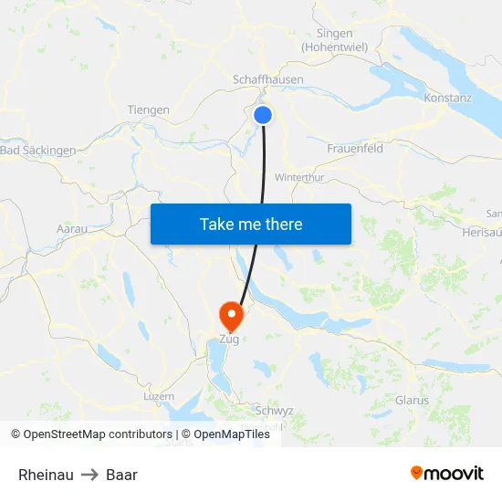 Rheinau to Baar map