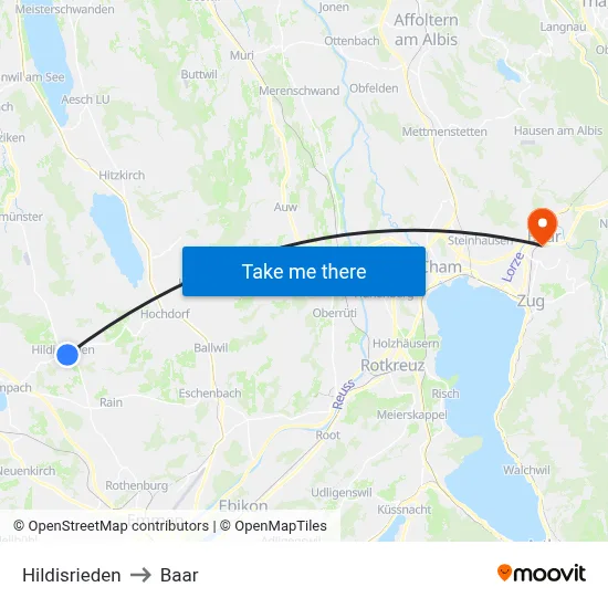 Hildisrieden to Baar map