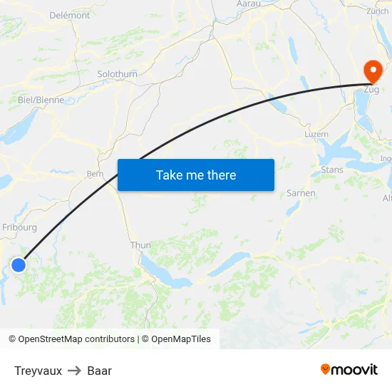 Treyvaux to Baar map