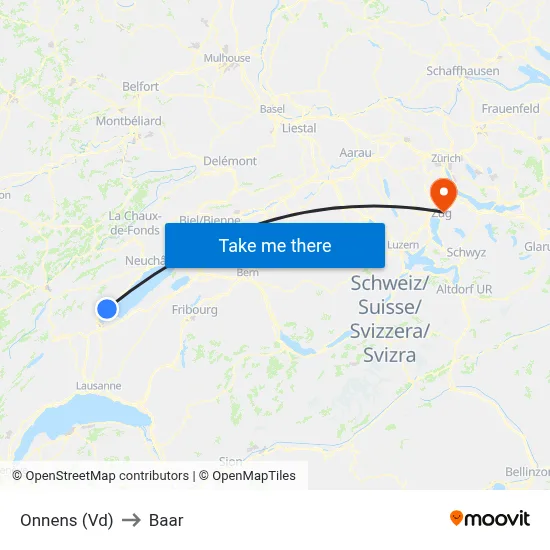 Onnens (Vd) to Baar map
