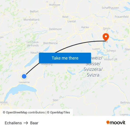 Echallens to Baar map