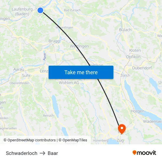 Schwaderloch to Baar map