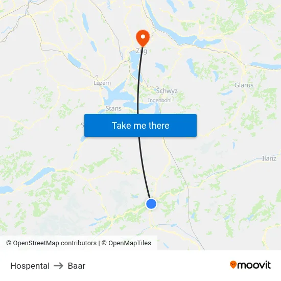 Hospental to Baar map