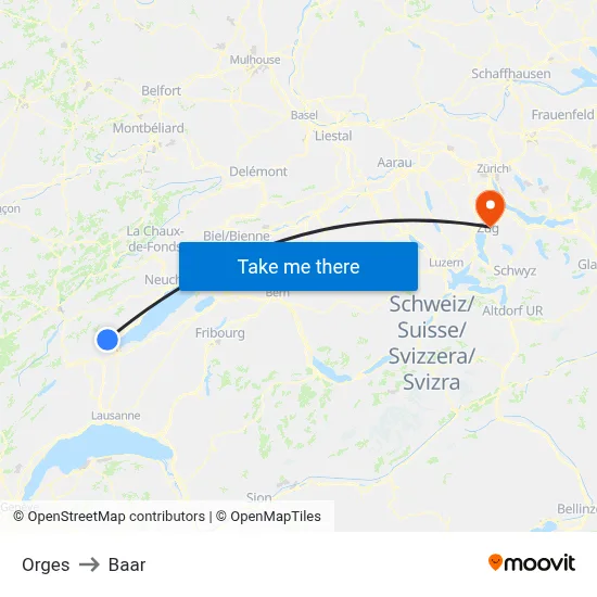 Orges to Baar map