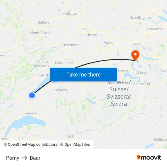 Pomy to Baar map