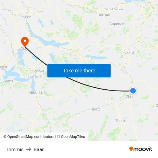 Trimmis to Baar map