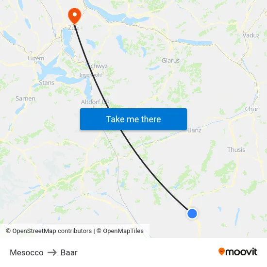 Mesocco to Baar map
