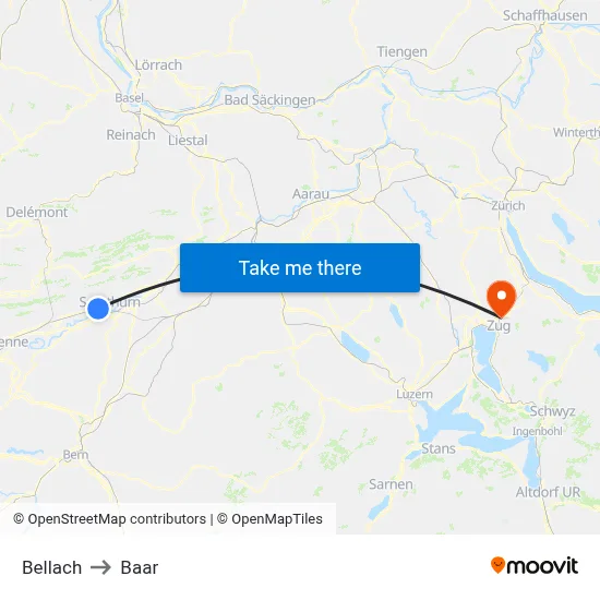 Bellach to Baar map
