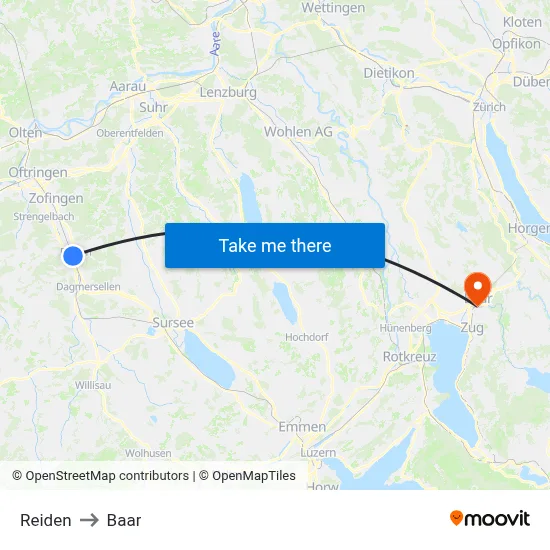 Reiden to Baar map