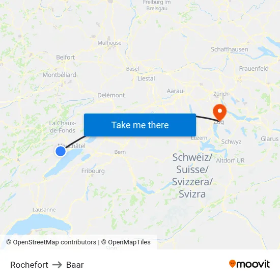 Rochefort to Baar map