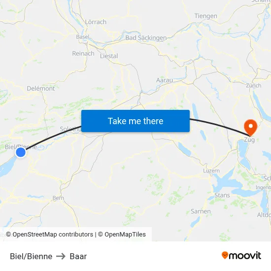 Biel/Bienne to Baar map