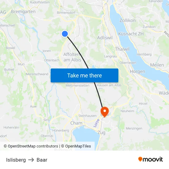 Islisberg to Baar map