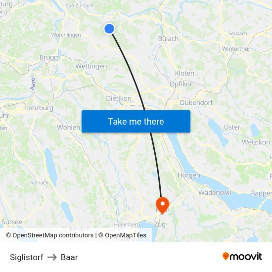 Siglistorf to Baar map