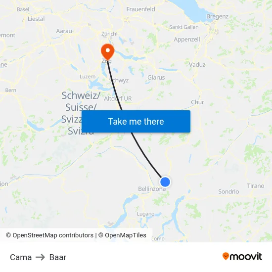 Cama to Baar map