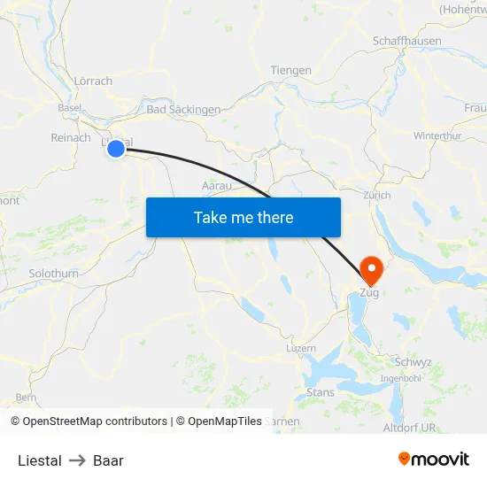 Liestal to Baar map