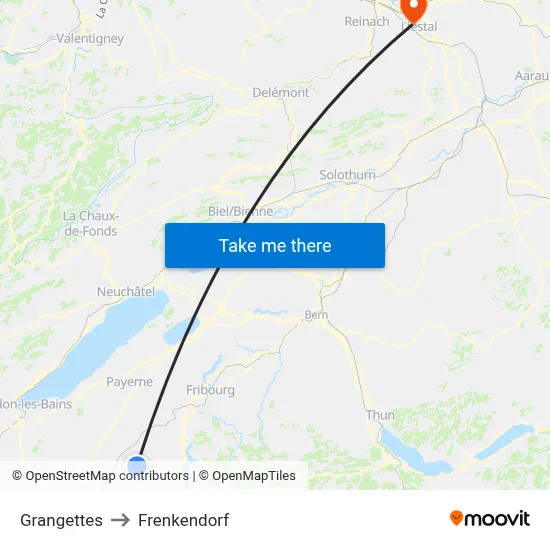 Grangettes to Frenkendorf map