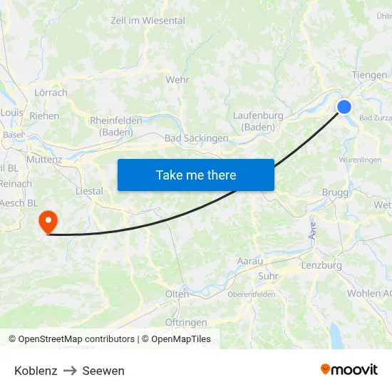 Koblenz to Seewen map